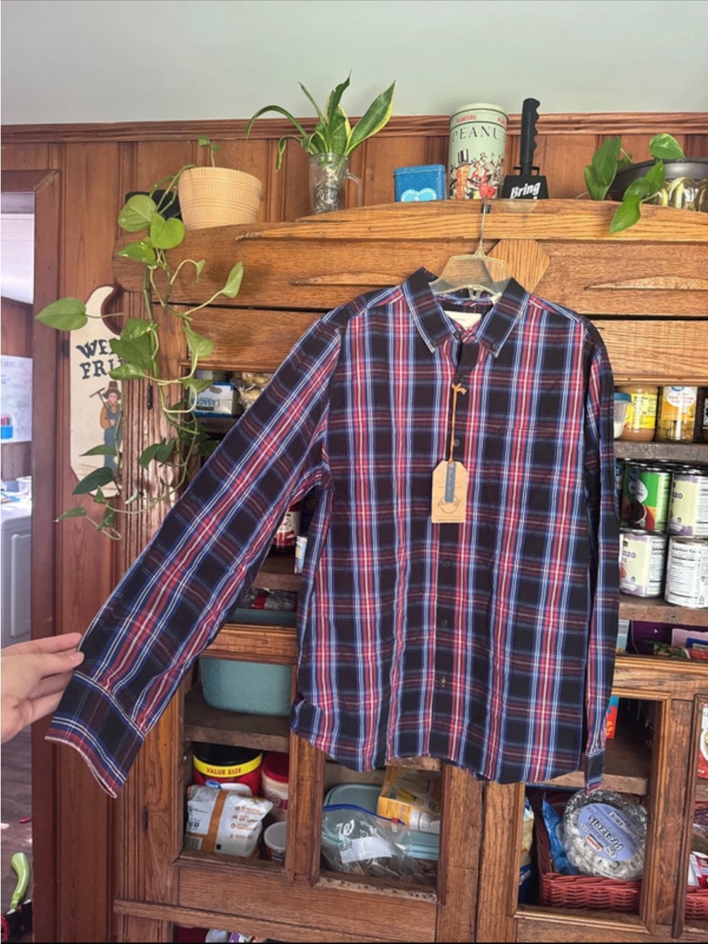 Men's Long-Sleeve Plaid Button-Up Shirt - Navy & Red